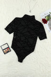 Short Sleeve Mock Neck Sheer Mesh Bodysuit