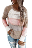 Multi-color Knitted Color Block Long Sleeve Crew Neck Sweater