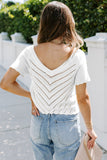 V Neck Eyelet Knitted Top with Scalloped Trims