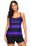 Bluish Strappy Hollow-out Back Tankini