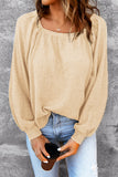 Scoop Neck Puff Sleeve Waffle Knit Top