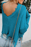 Sky Blue Tainted Love Cotton Distressed Sweater