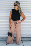 Khaki Plus Size Tie Front Wide Leg Pants