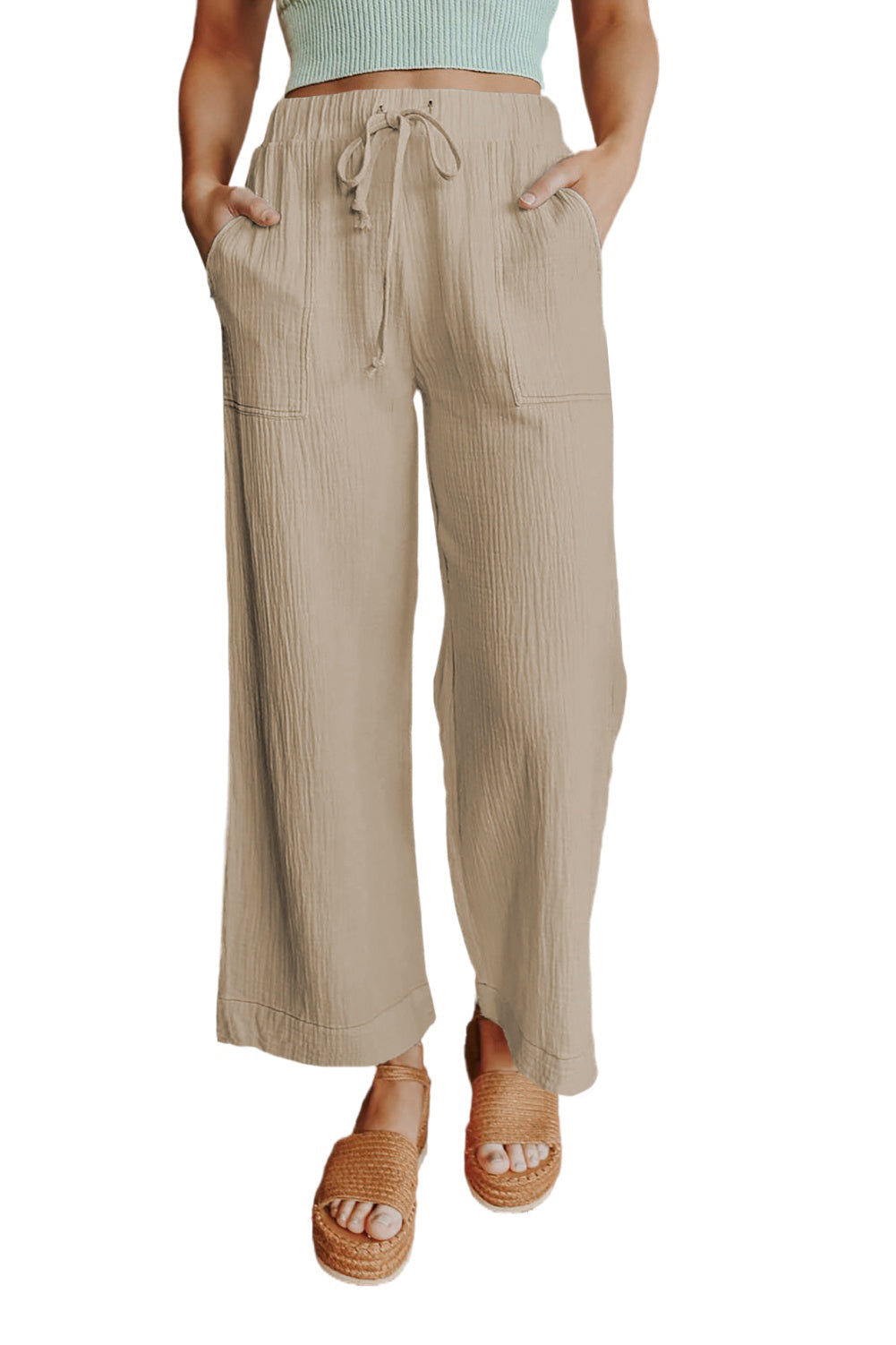 Linen Drawstring Wide Leg Pants