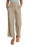 Drawstring Waist Crinkled Wide Leg Pants