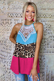 Lace Leopard Colorblock Tank Top