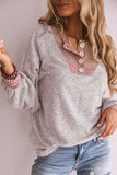 Button Contrast Puff Sleeve Blouse