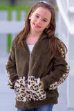 Print Splicing Faux Fleece Pocket Girl's Jacket