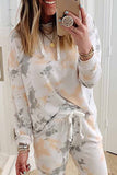 White Tie Dye Casual Hooded Top & Drawstring Pants Set