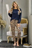 Casual Long Sleeve Leopard Pants Loungewear Set