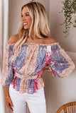 Multicolor Bohemian Floral Print Off Shoulder Blouse