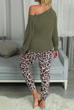 Casual Long Sleeve Leopard Pants Loungewear Set