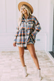 color Plaid Button Down Ruffled Shirt Jacket