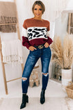 Brown Color Block Leopard Splicing Sweater