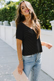 V Neck Eyelet Knitted Top with Scalloped Trims