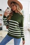 Striped Turtleneck Long Sleeve Sweater with Buttons