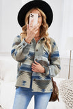 Distressed Aztec Print Lapel Long Sleeve Button Shirt Jacket