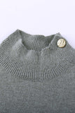 Striped Turtleneck Long Sleeve Sweater with Buttons