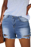 Frayed Hem Denim Shorts with Pockets